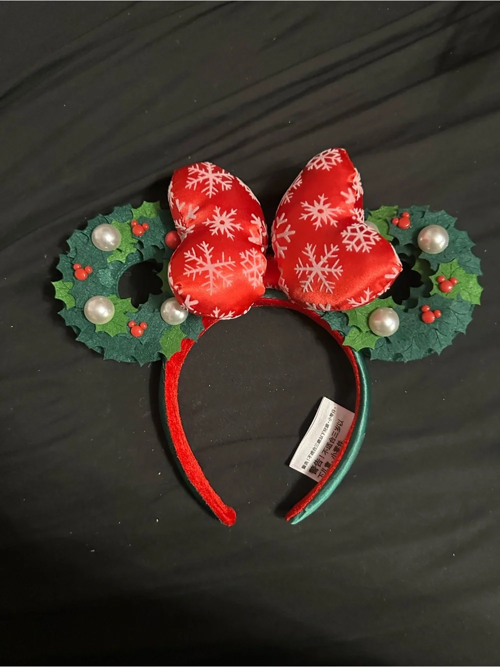 Disney Red Bow and Green Wreath Minnie Ear Headband